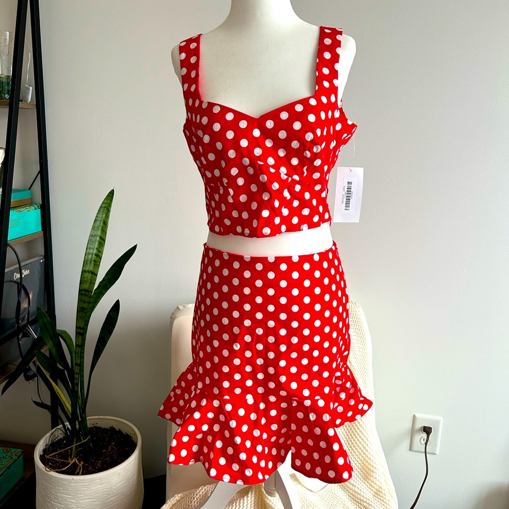 NWT Betsey Johnson Red Polka Dot skirt and top
